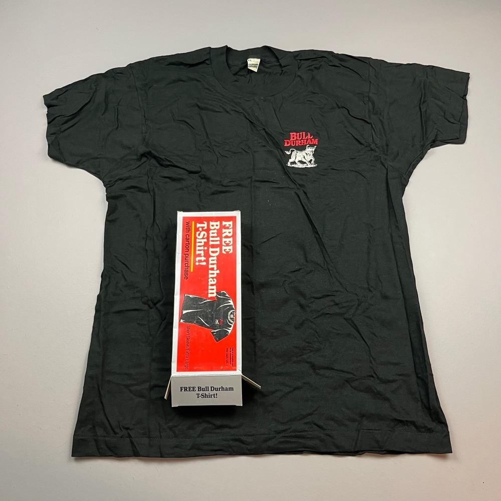 Screen Stars Bull Durham T-Shirt Mens XL Black Vintage Promo Tobacco Boxed Tee